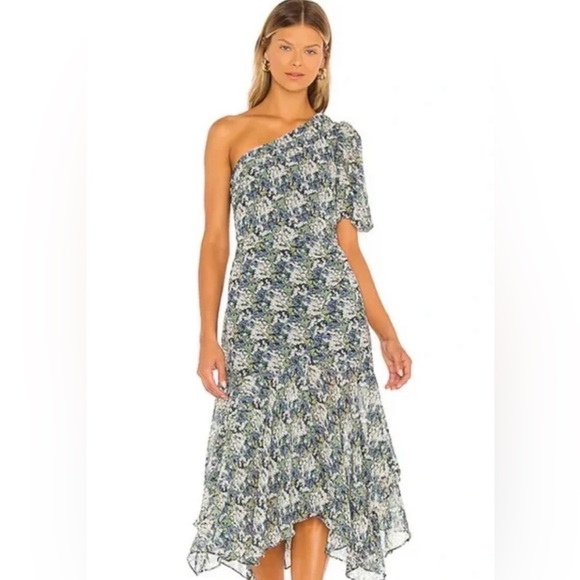 Astr Dresses & Skirts - ASTR The Label Santorini Blue Green Floral One Shoulder Dress M